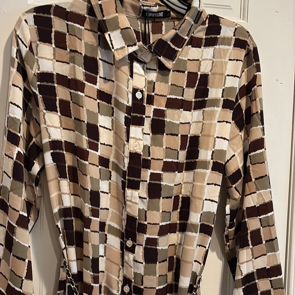 Geometric Patterned Shirt Dress L - Picture 2 of 7